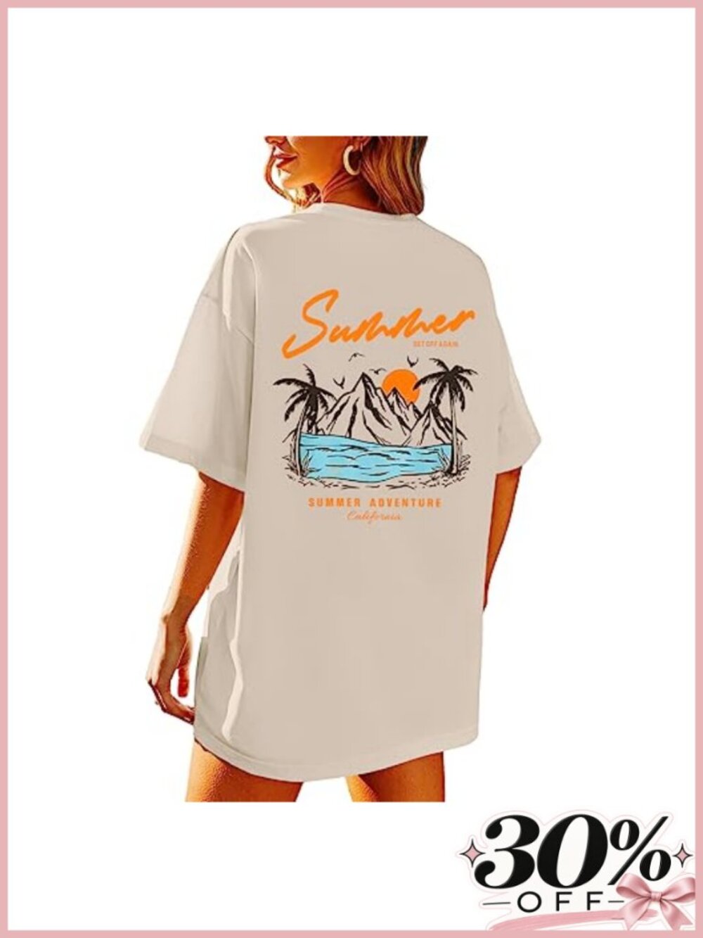 Oversized Beach Graphic Tee for Women Vintage Summer Adventure Cotton T-Shirt